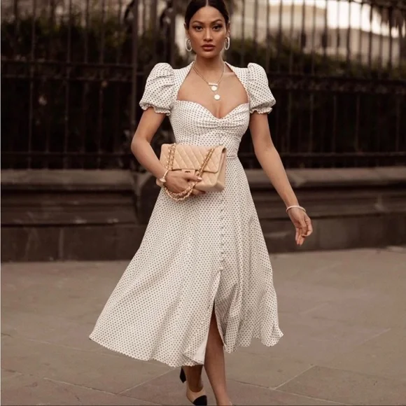 RARE HOUSE OF CB 'Ellery' Polka Dot Puff Sleeve Midi Sundress NWOT - Picture 1 of 11